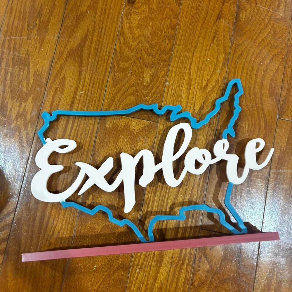 HOBBY LOBBY Explore USA Sign Blue Pink GirlsTravel Americana Home Wall Decor B8